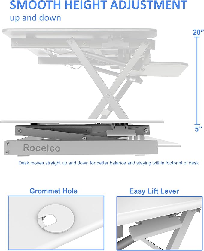 Rocelco 40" Large Height Adjustable Standing Desk Converter