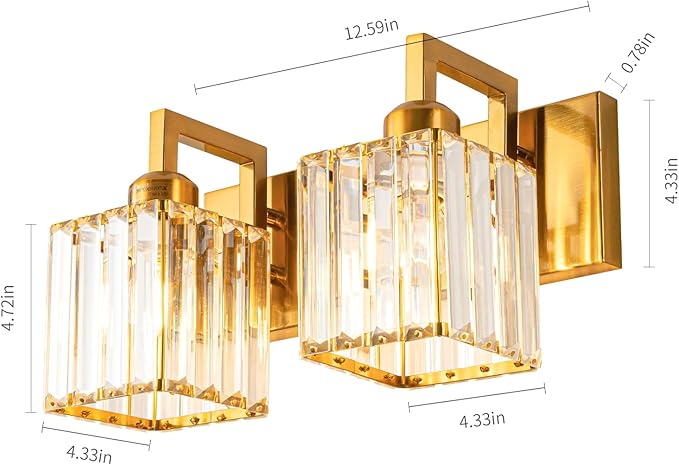 FDPBY Modern Bathroom Vanity Light 2-Lights Gold Crystal Wall Lamp Bathroom