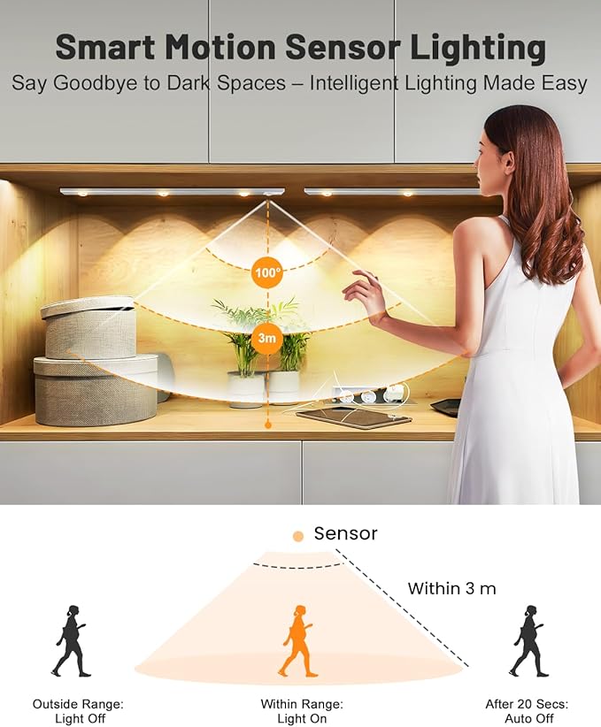 Pak Under Cabinet Lights, Rechargeable Motion Sensor Light Indoor, Wireless a...