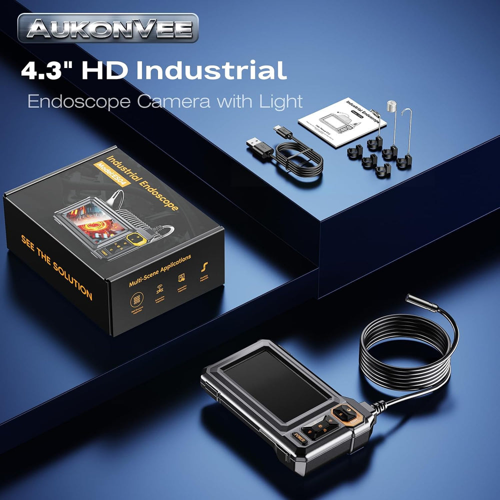 Endoscope Camera with Light, 1920P HD Borescope, 4.3" IPS Inspection Camera
