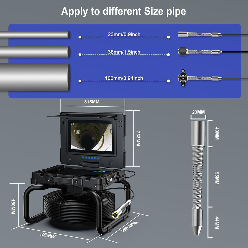 Sewer Camera with Self-Leveling DVR, 100ft Snake, 9" HD Screen