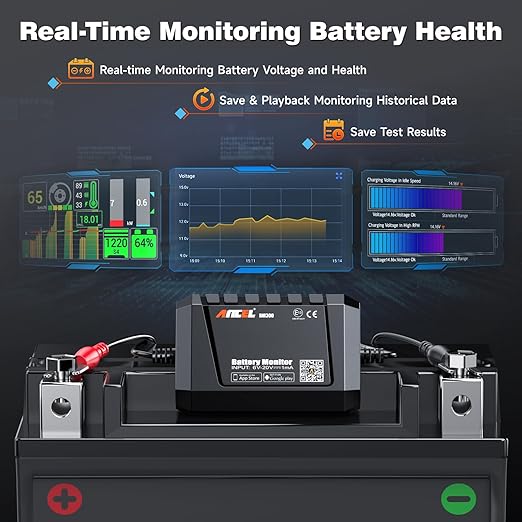 ANCEL BM300 12V Battery Monitor, Cranking System Test & Alarm