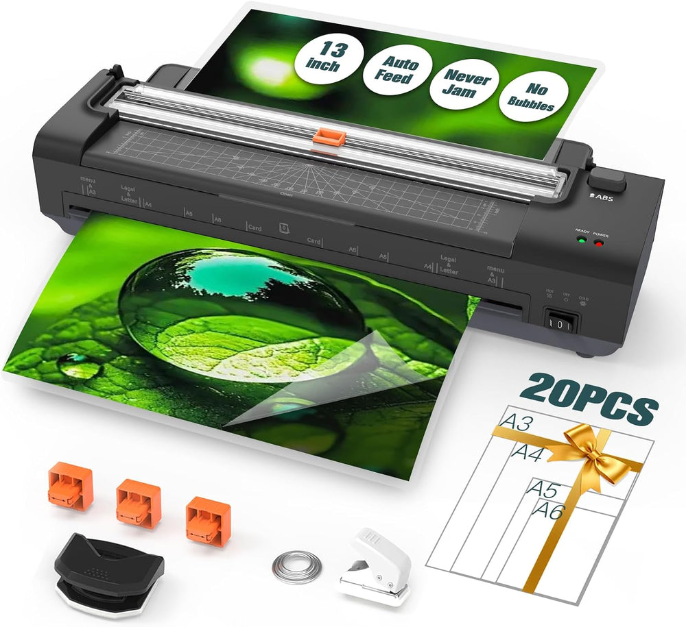 13 Inch Laminator Machine with Auto Paper Feed, Never Jam A3 Thermal & Cold