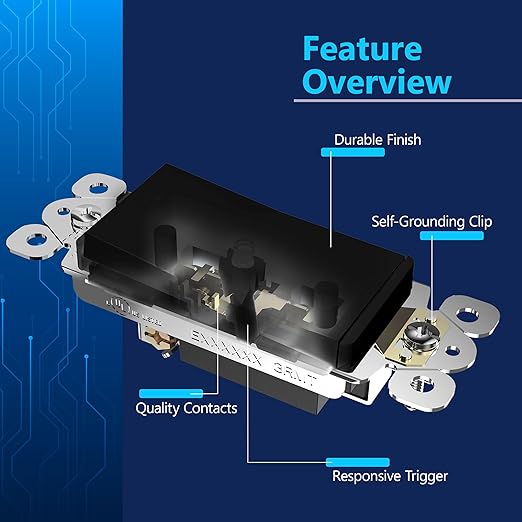 LIDER Black Minimalist Decorator Switch, Frameless Light Switch, On/Off Rocke...