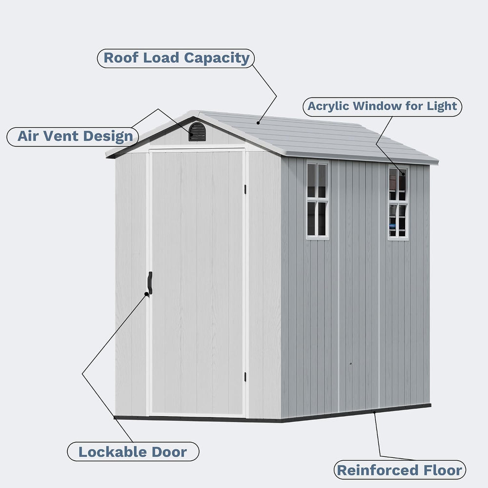 Devoko 4×8 FT Resin Outdoor Storage Shed with Floor, Light Grey