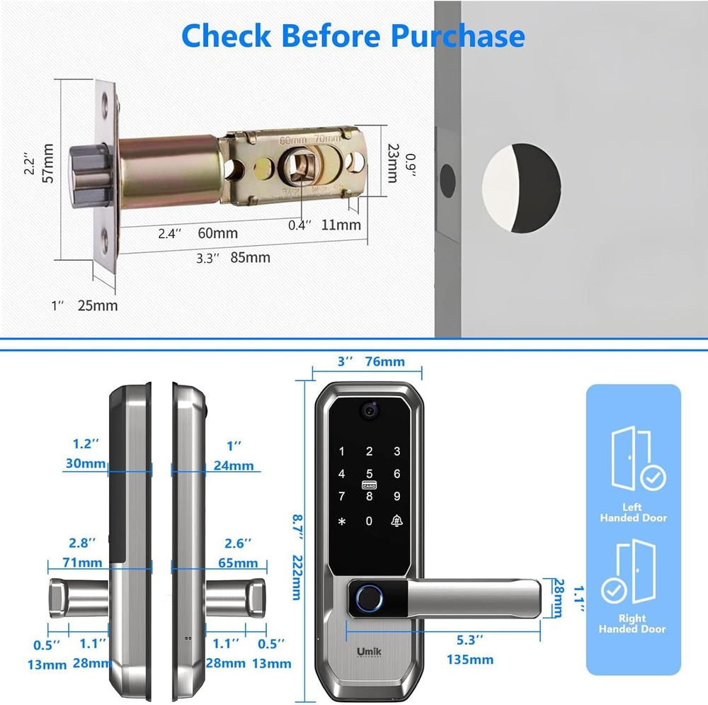 UMIKSMART WiFi Smart Door Lock with Camera, Fingerprint Keypad, App Control