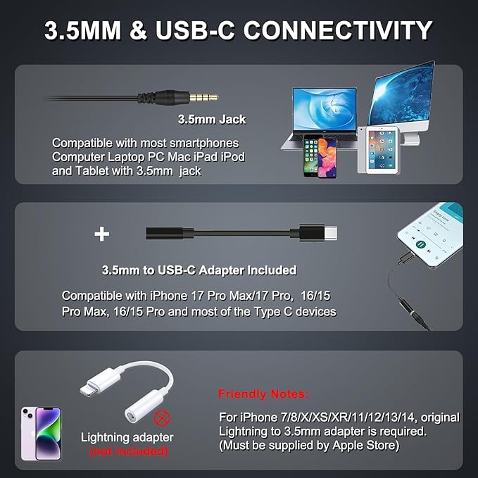 Callez Wired Computer Headset, 3.5mm/USB-C Headset