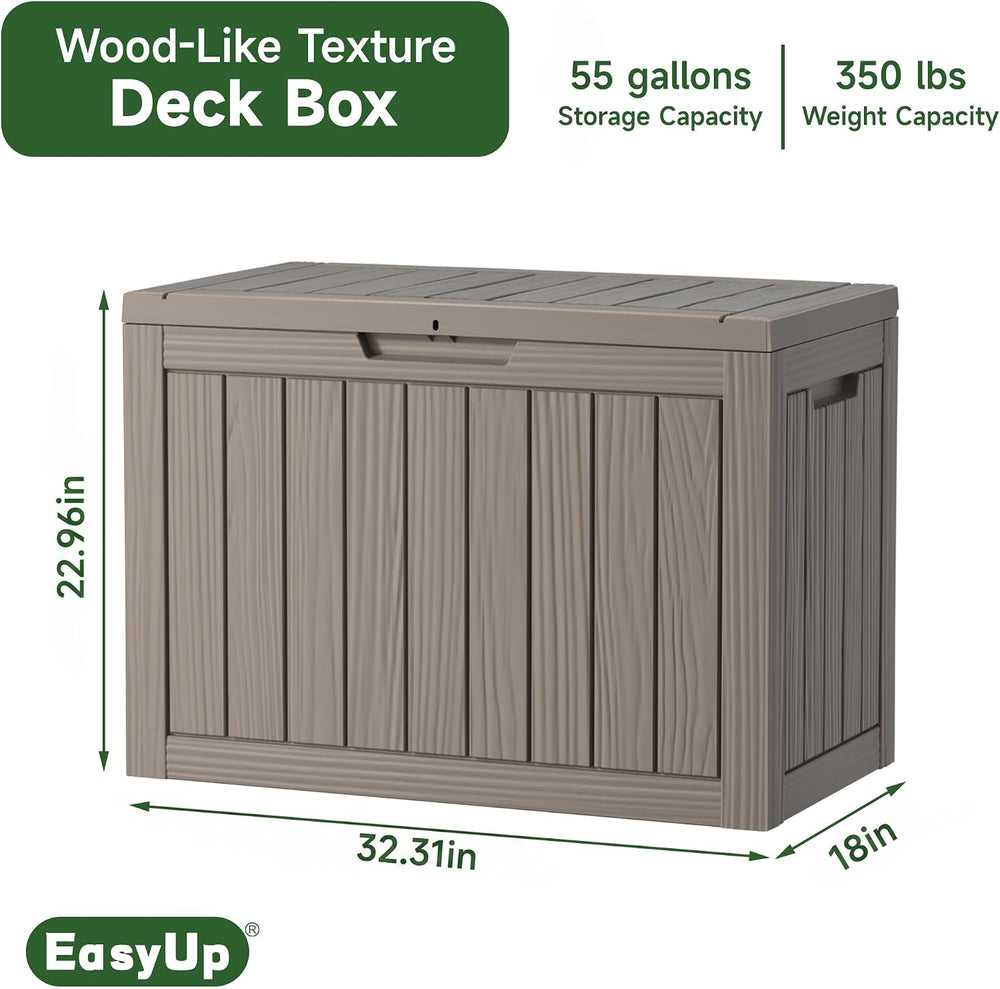 EasyUp 55 Gal Waterproof Outdoor Storage Box UV Resistant Deck Box