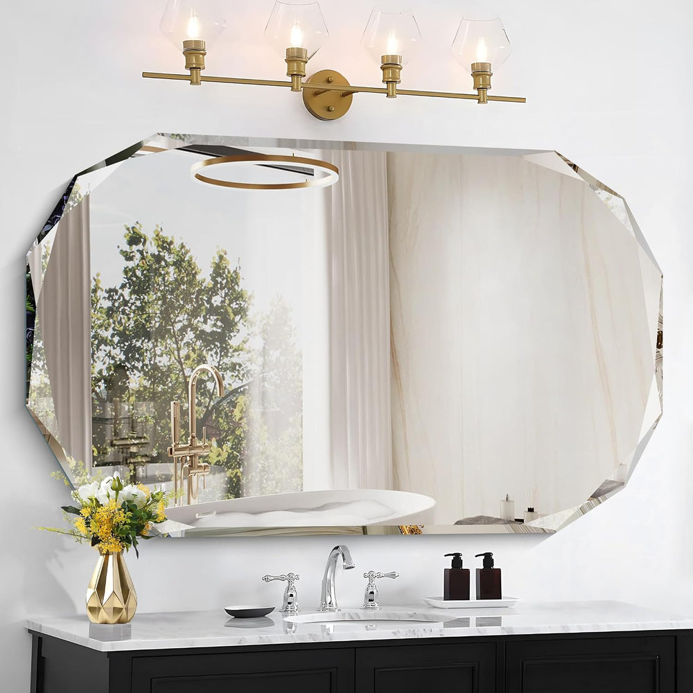 GLASHOM Frameless Bathroom Mirror, 30x48 inch Beveled Bathroom Mirror Wall