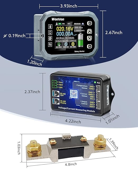 WonVon Battery Monitor with Shunt 400A 0V-120V Battery Monitor