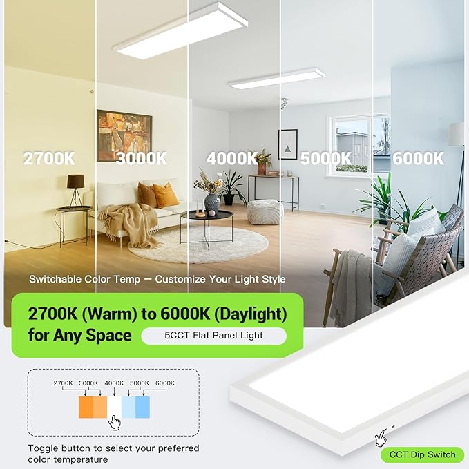1x4 LED Flat Panel Light, Surface Mount Ceiling Light, 5CCT