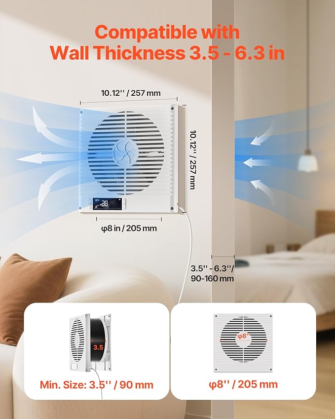 VEVOR Room to Room Fan, Two-Way Airflow Through-the-Wall Fan 8"