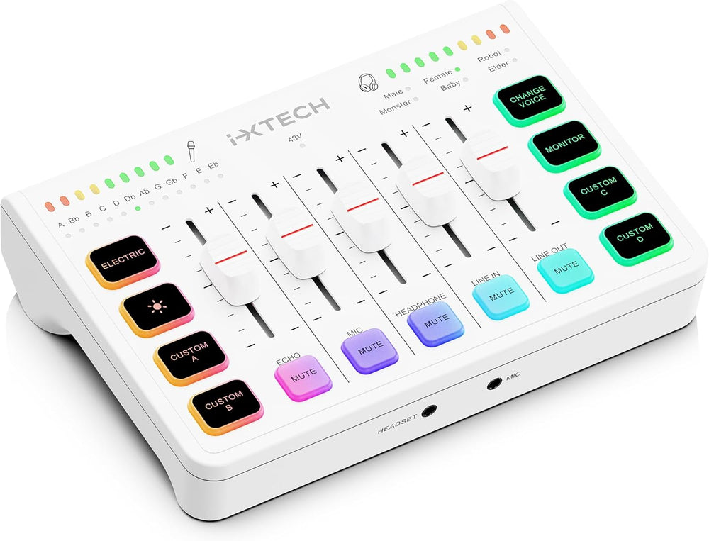 IXTECH Gaming Audio Mixer 4 Channel Soundboard, Streaming RGB PC Audio Interface