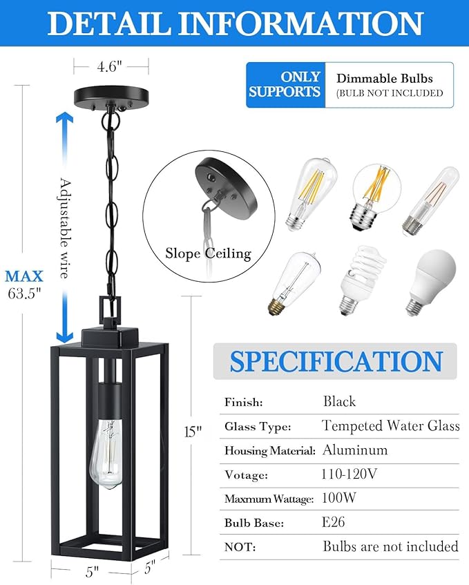 MYHXQ 15'' Large Motion Sensor Outdoor Pendant Lights, Dusk to Dawn M...