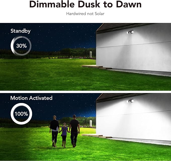 OREiN Motion Sensor Outdoor Security Lights, Dual-Head Adjustable LED Flood (...