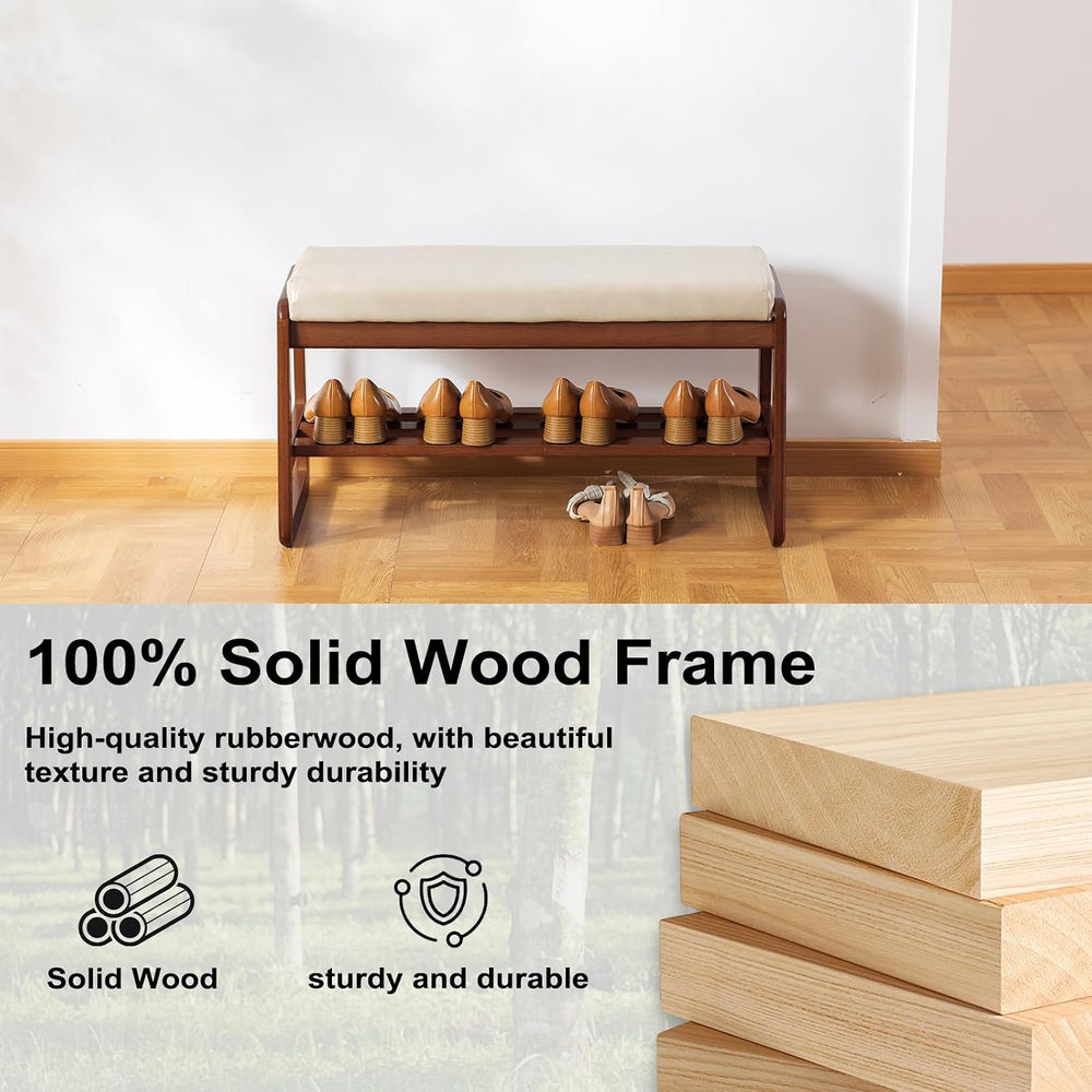 SOBIBO Solid Wood Shoe Bench, 2-Tier Wooden Entryway Bench, Modern Shoe Rack ...