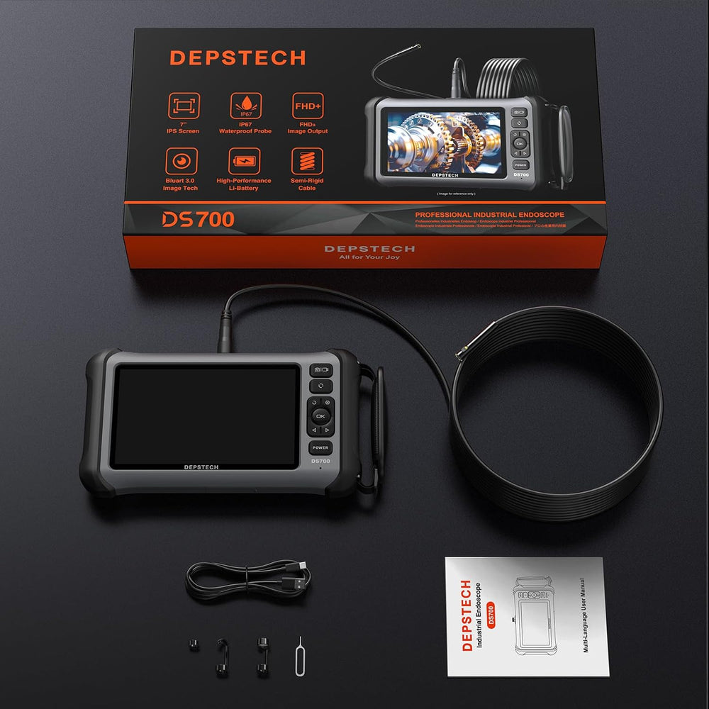 DEPSTECH 7" IPS Screen Endoscope Camera with Light, Triple Lens, 16.5FT