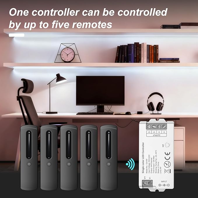 2.4GHz RF Single Color LED Strip Controller Remote Kit, Wireless Remote &...