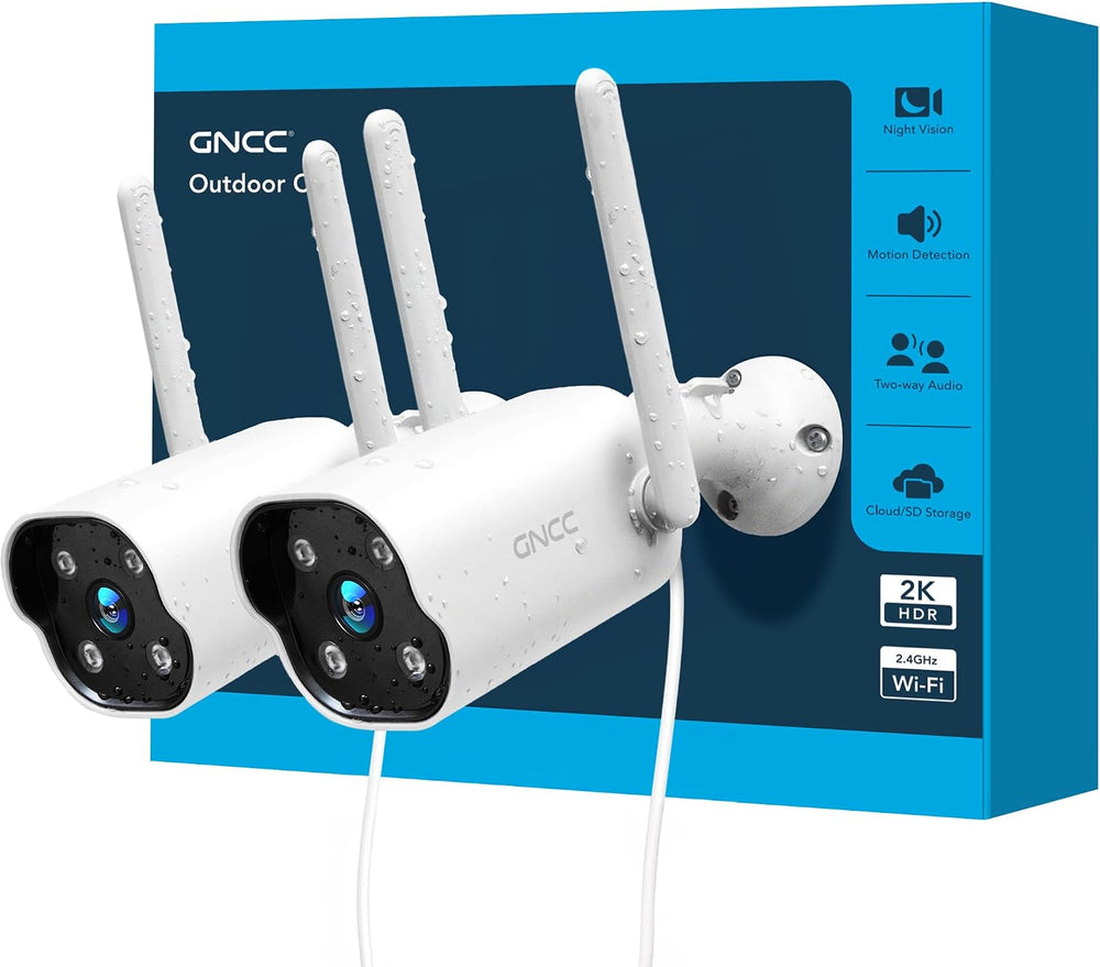 GNCC 2K Outdoor Security Camera, 24/7 Recording, Plug-in, AI, White-2P