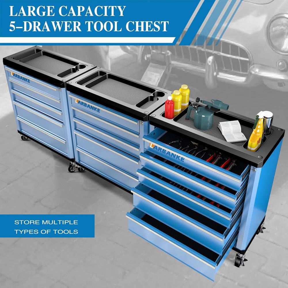 LARBANKE 5-Drawer Rolling Tool Chest with Wheels,Lock&Key,Blue Tool Cabinet