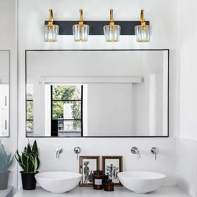 FDPBY Modern Bathroom Vanity Light, 4-Light Black Gold Wall Sconce