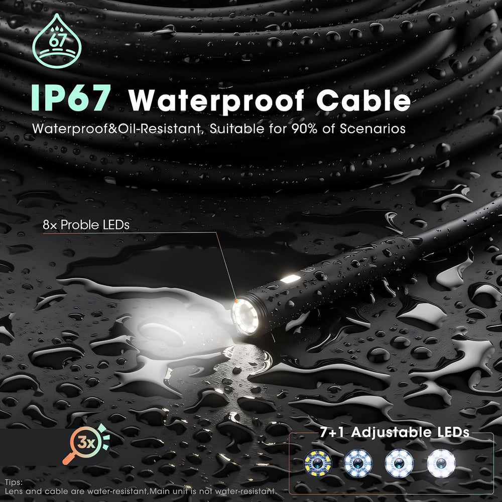 50FT Triple Lens Endoscope Camera,5" Sewer Drain Pipe Inspection
