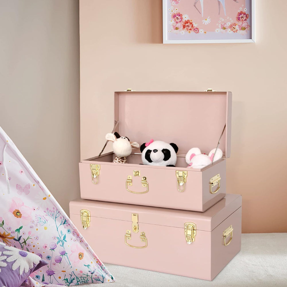 Vixdonos Decorative Metal Box Storage Trunks Set of 2 College Dorm Chest with...