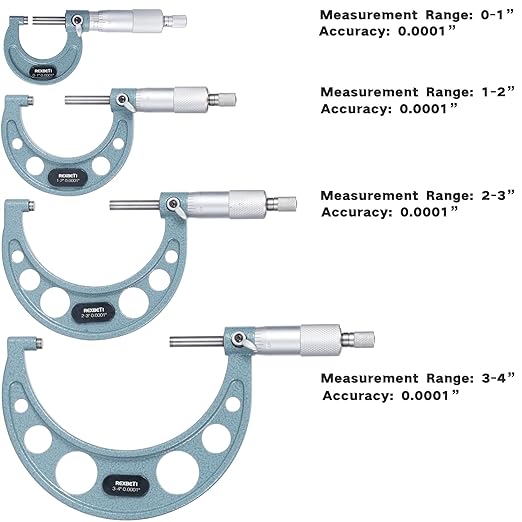 REXBETI 4Pcs Outside Micrometer Set, 0-4" Machinist Micrometer, Ultra-Pr...