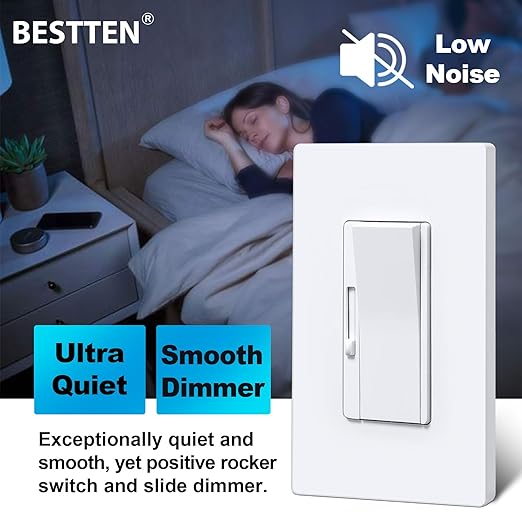 BESTTEN 6 Pack Super Slim Dimmer Light Switch, Quiet Rocker, Single Pole or 3