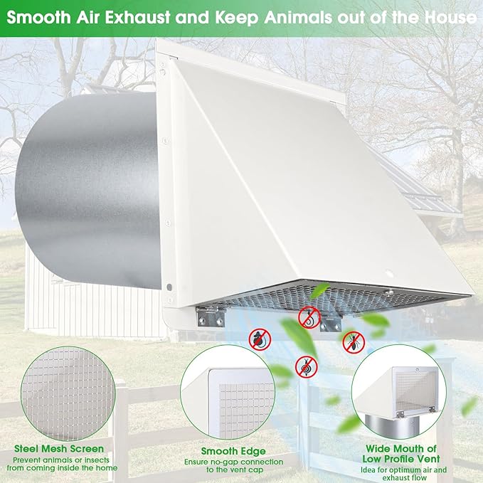 12 Inch Hooded Wall Vent with Screen and Damper, Outdoor Wall Exhaust Cover Cap