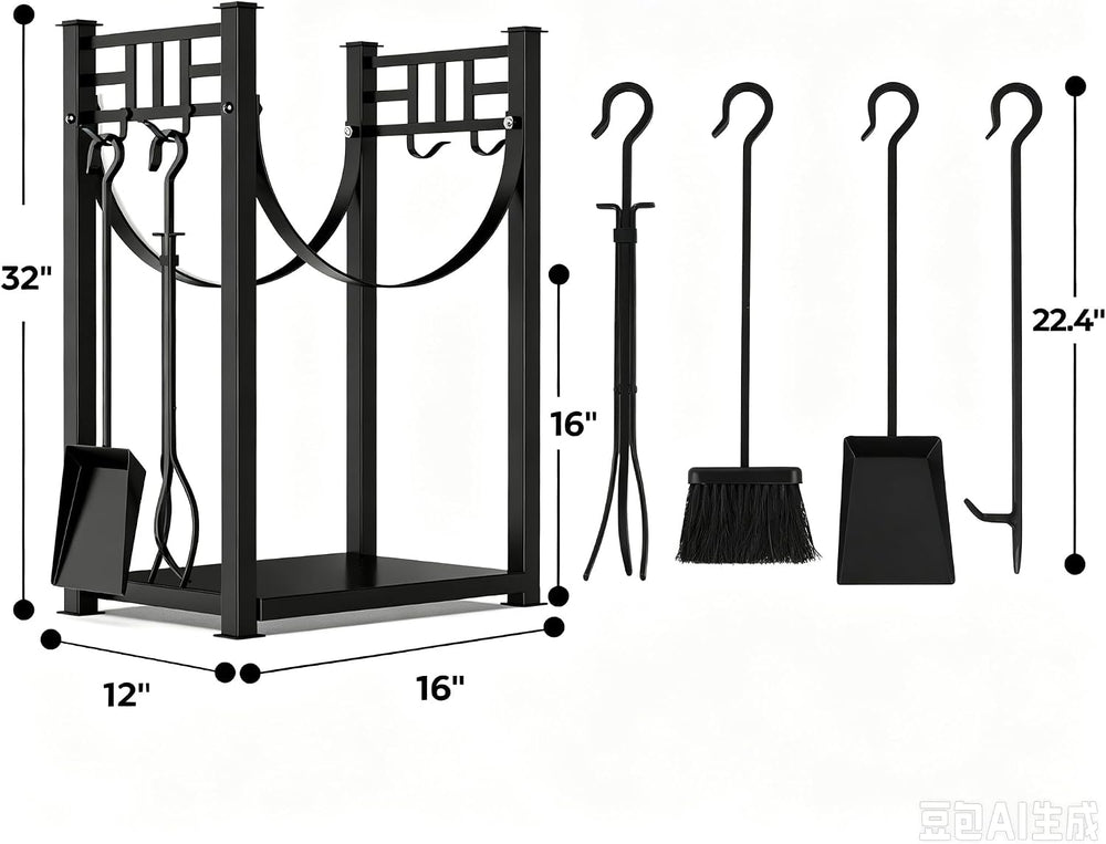 AMAGABELI GARDEN & HOME 32in Large Firewood Rack Fireplace Tools Set Wood...