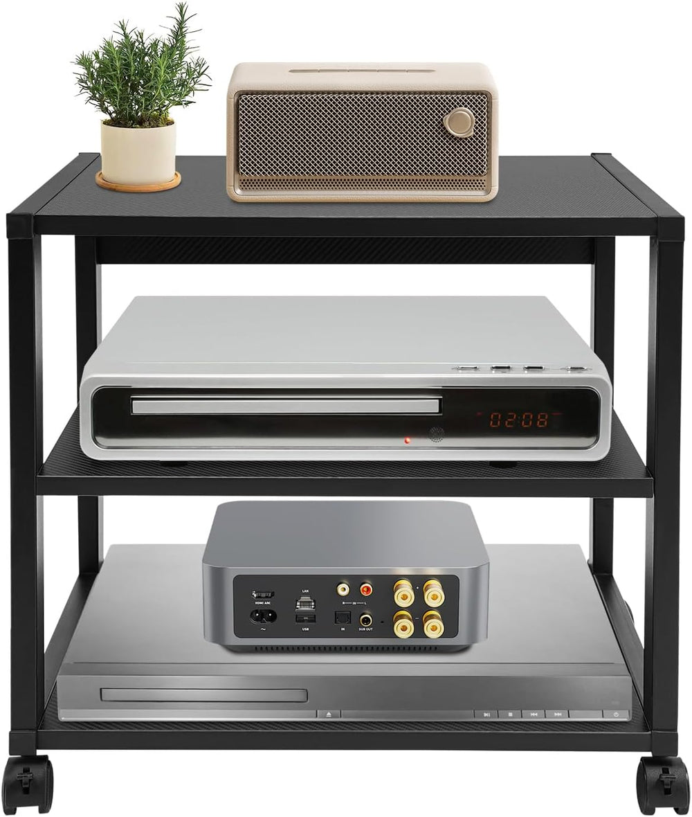 3-Tier AV Media Stand Rack, Mobile & Space-Saving Design, DVD Players,