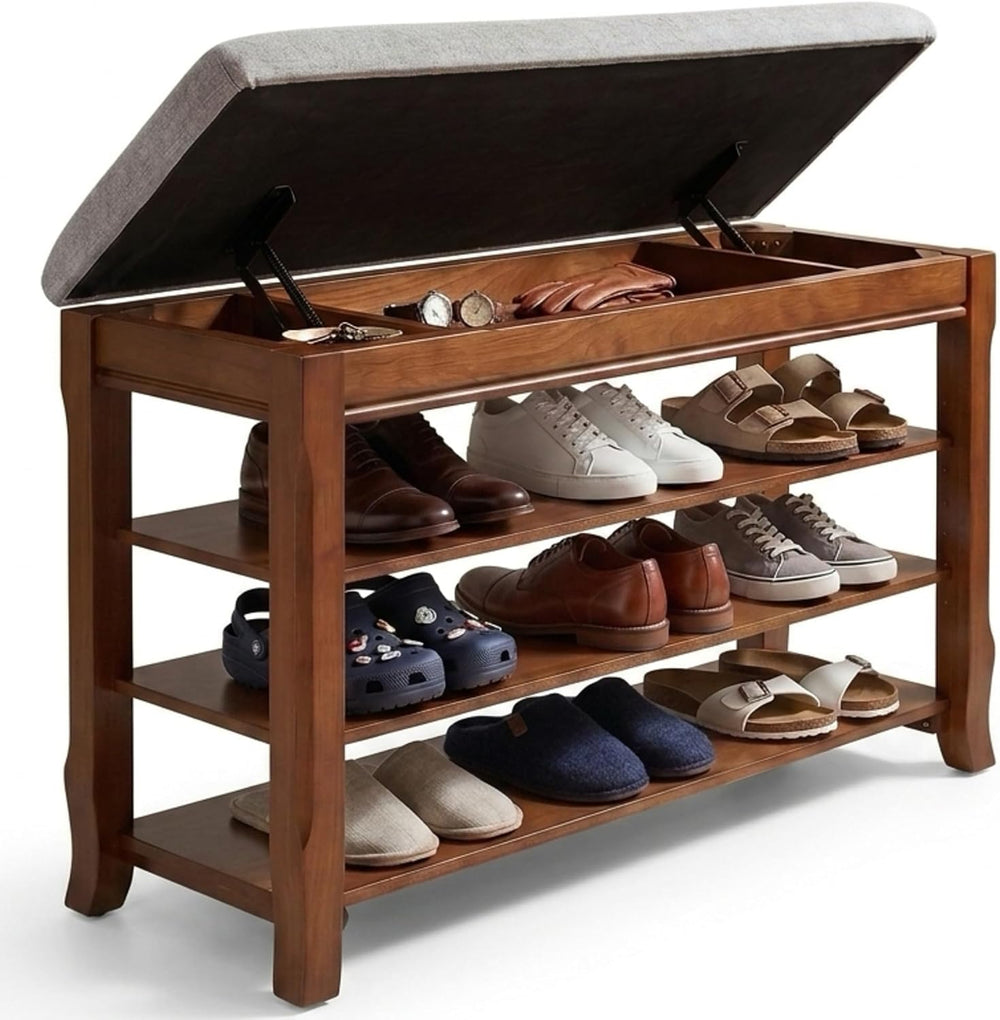 Solid Wood Shoe Rack Bench with Storage, Flip-Top Soft-Close Lid, 31.5”
