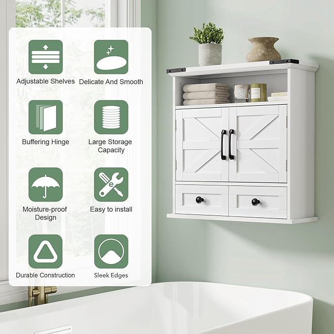 Bathroom Wall Cabinet, 23x25 Inch Farmhouse Medicine Cabinet Over Toilet