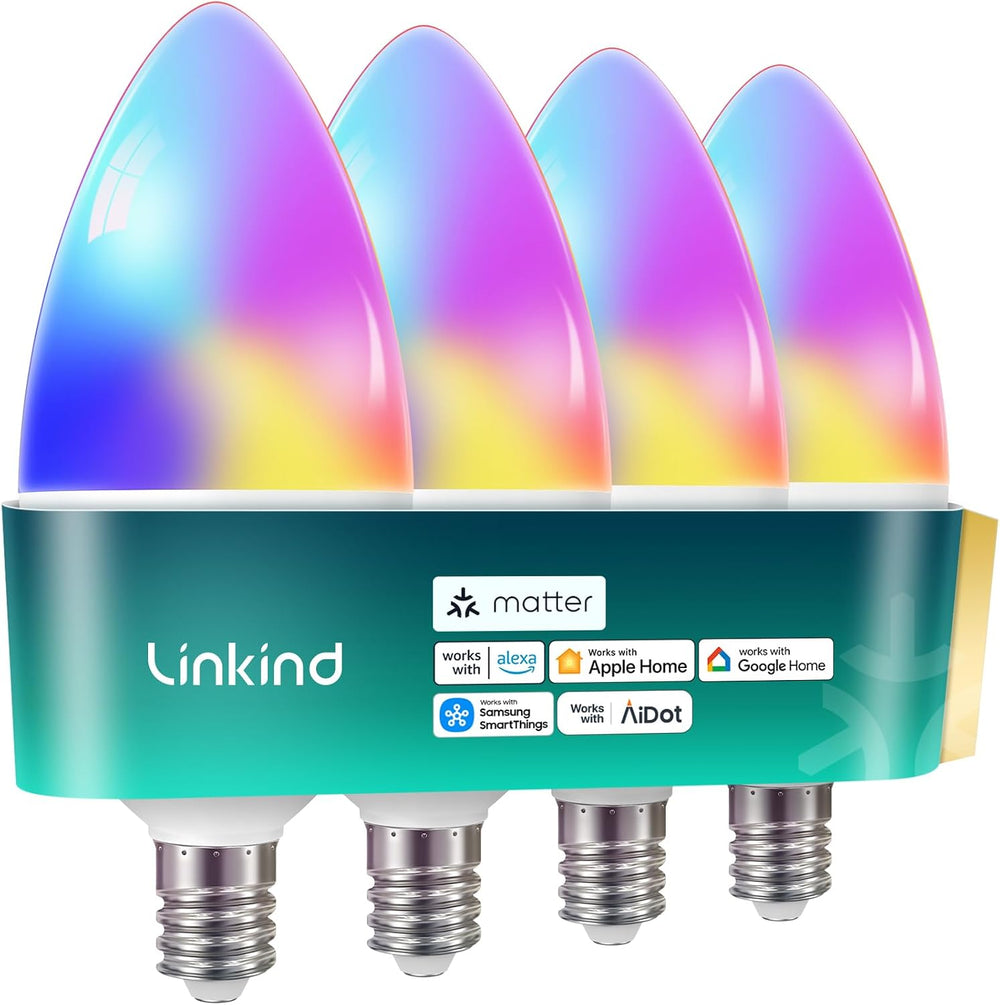 Linkind Matter Smart Bulbs, E12 Led Bulb Works (4 Pack)