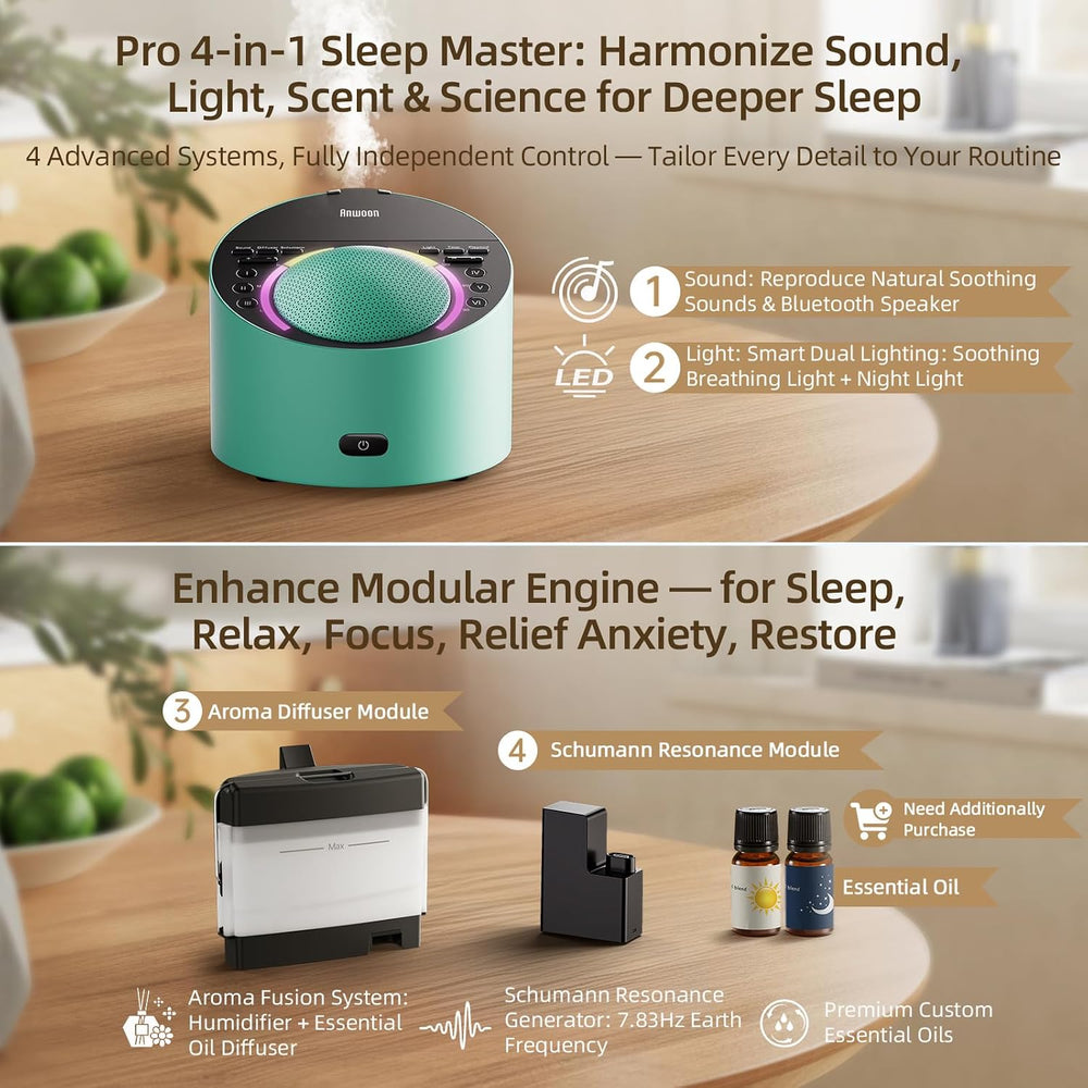 ANWOON Sound Machine & Aroma Diffuser Pro 4-in-1 Sleep System, Premium Metal