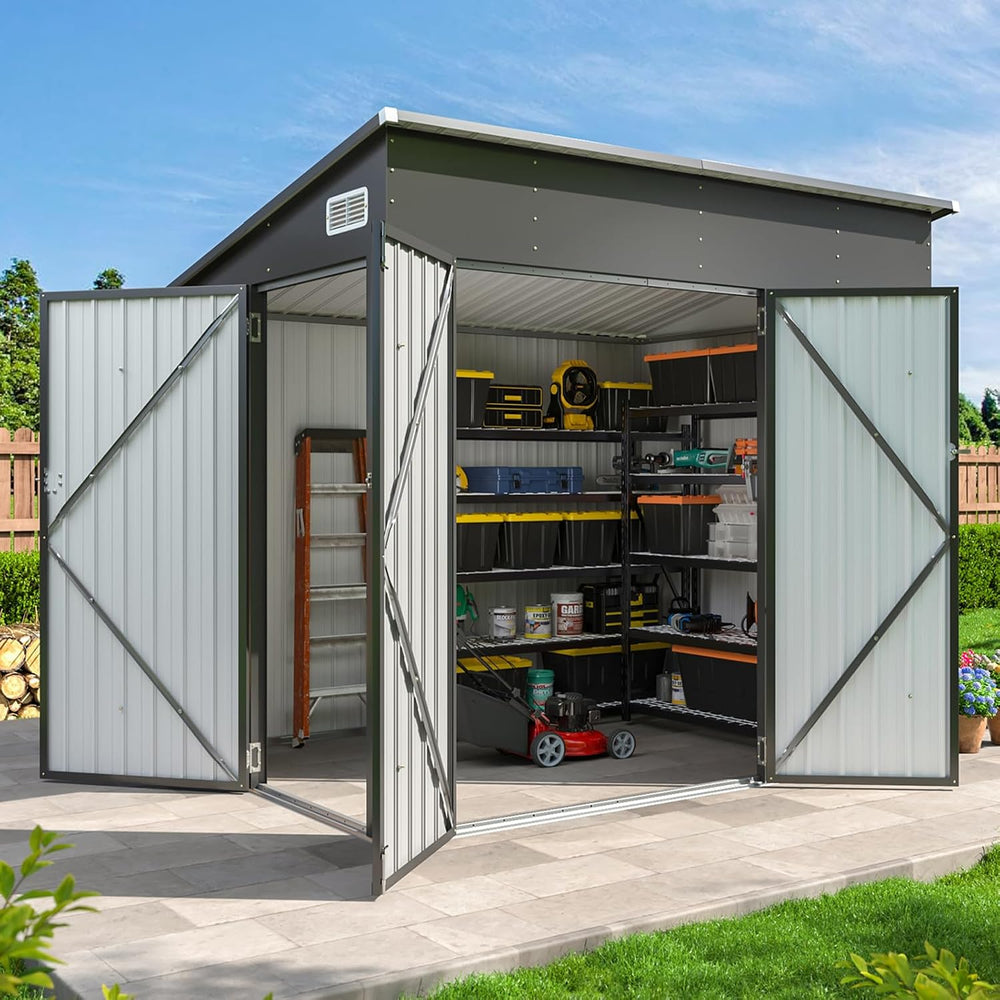 Aoxun 7.5'x4' Triple Door Shed Outdoor Storage Shed Black