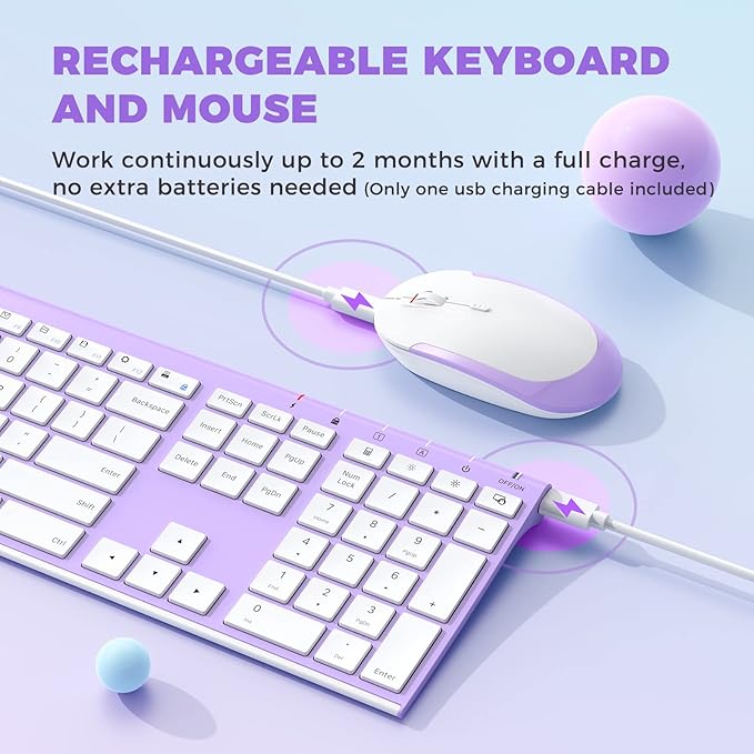 Wireless Keyboard and Mouse, Vssoplor 2.4GHz Rechargeable Compact Quiet