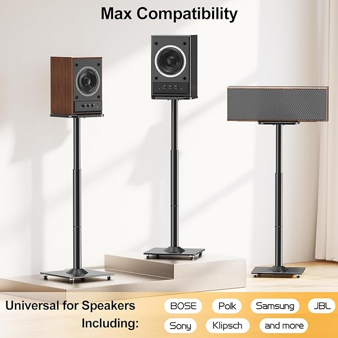 ELIVED Universal Speaker Stands Height Adjustable 28"-37.4", Booksh...