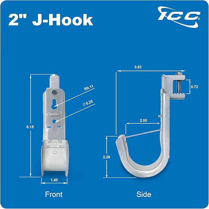 ICC Beam Clamp J Hook 2” with Retainer Clip (25-Pack)