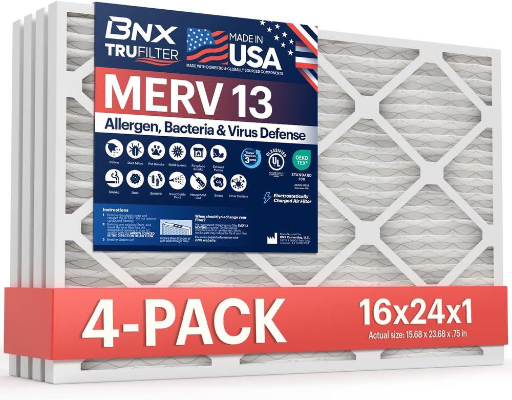 BNX TruFilter 16x24x1 Air Filter MERV 13 (4 Pack)