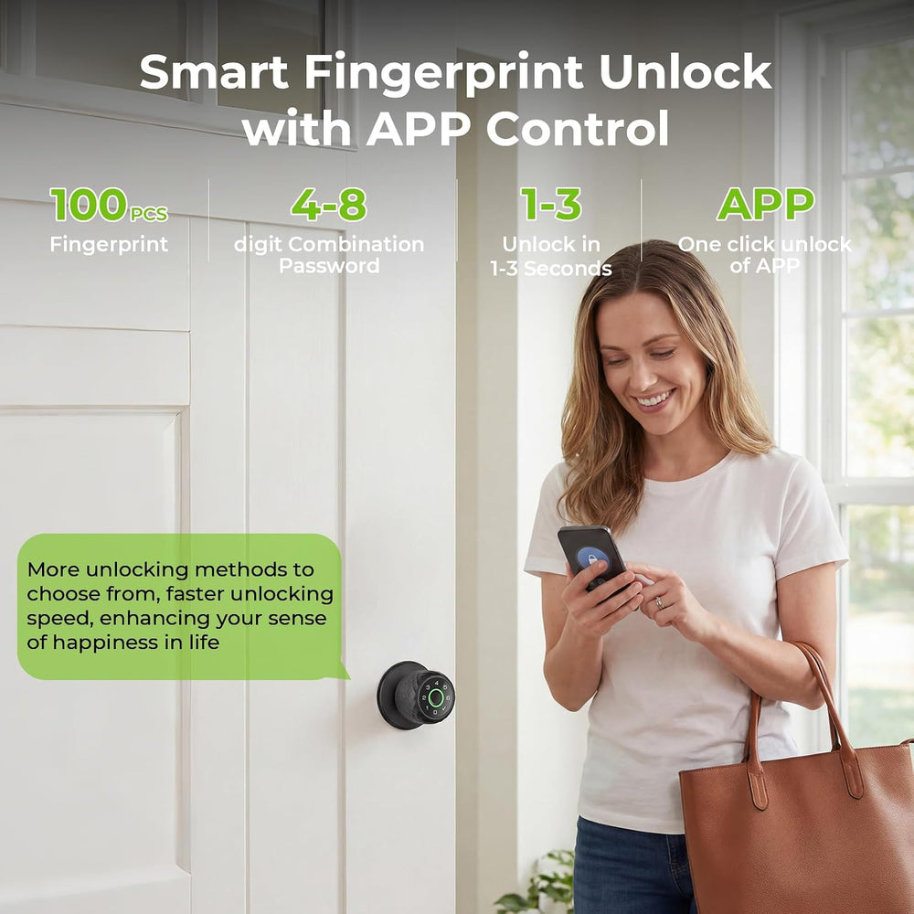 𝐅𝐢𝐧𝐠𝐞𝐫𝐩𝐫𝐢𝐧𝐭 𝐊𝐞𝐲𝐩𝐚𝐝 Door Lock, Smart Biometric Door Knob Support 15M App Contr...