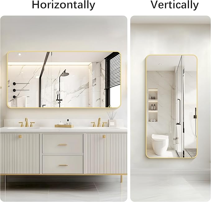 30"x60" Gold Bathroom Mirror, Large Rectangle Mirror, Rectangular W...