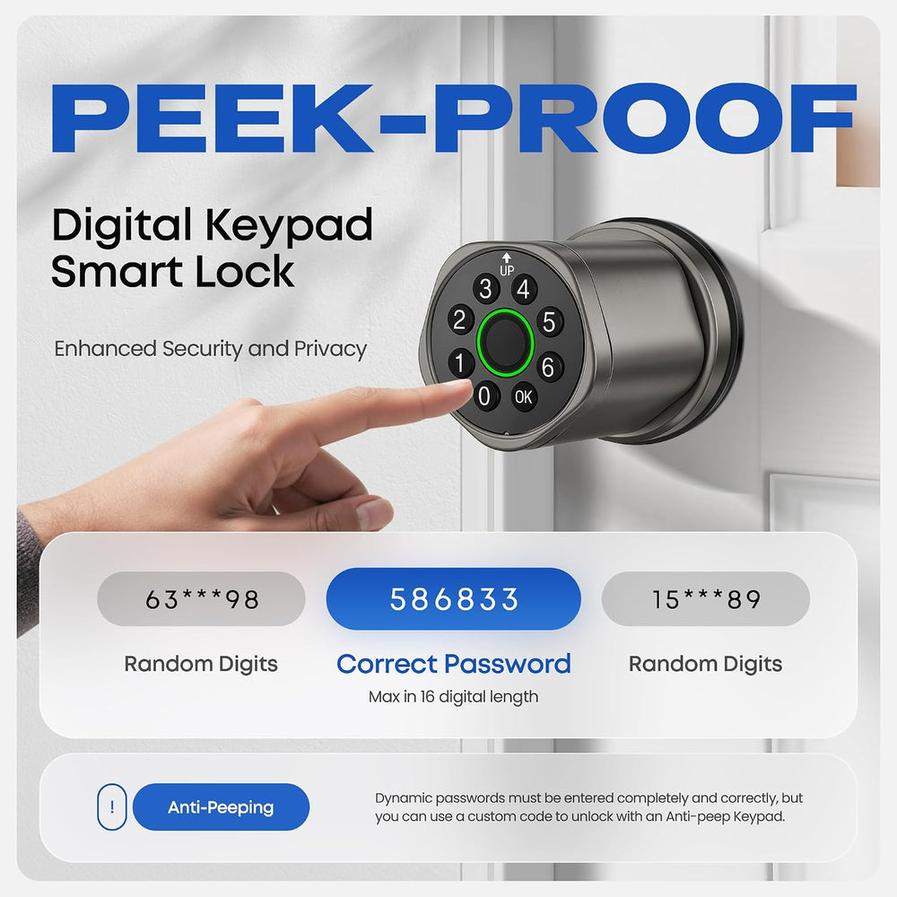 Keyless Entry Keypad Door Lock with Knob, Smart Door Lock with Fingerprint
