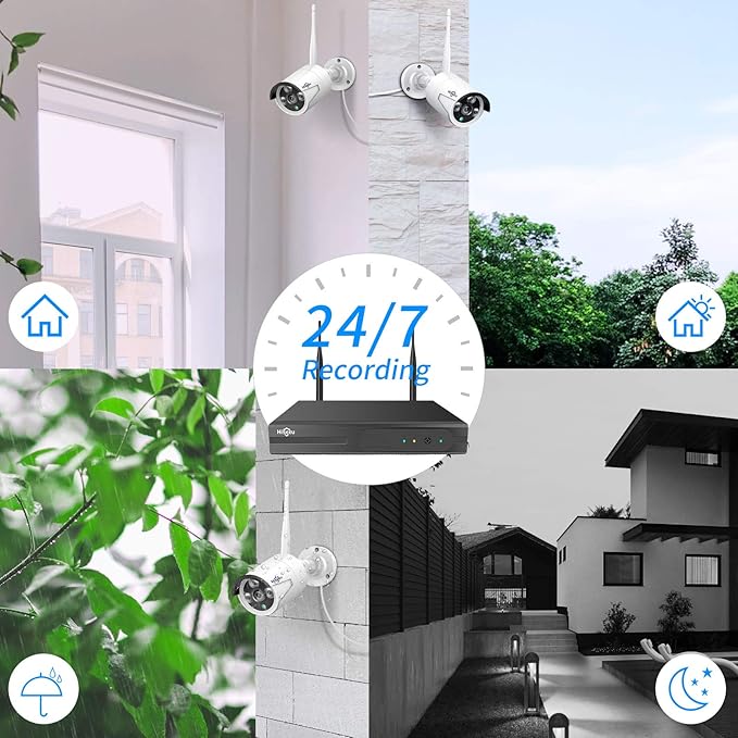 Hiseeu 2K Wireless Security Camera System, 10CH NVR Kit, Night Vision, (8Pcs)