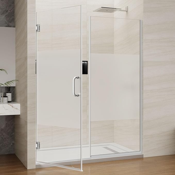 Pivot Swing Shower Door, Adjustable Width 58.9-60" W x 74" H Semi-F...