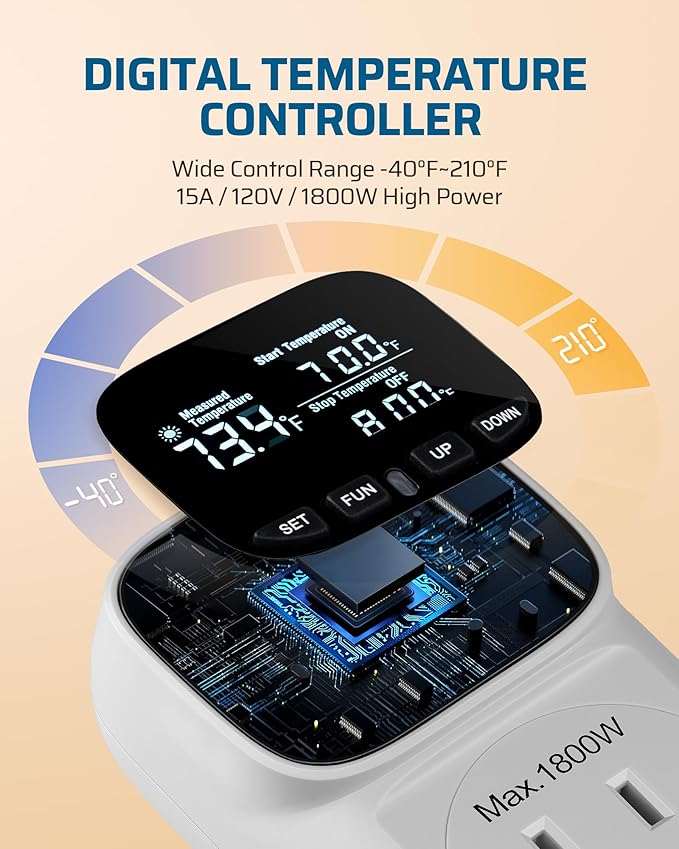 DEWENWILS Digital Temperature Controller, 2 Pack15A/1800W Thermostat Outlet P...