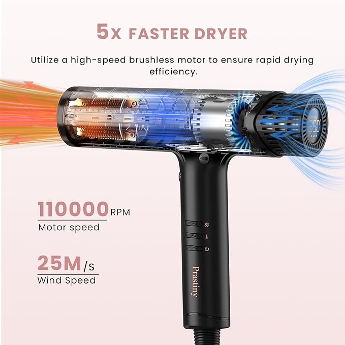 Prastiny Hair Dryer with Diffuser: Professional High Speed Quiet Ionic Blow