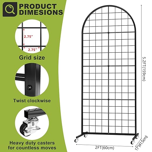 VGMiu Grid Wall Panel 1PCS Display Stand 2' x 5.2' FT Black Grid Wall...