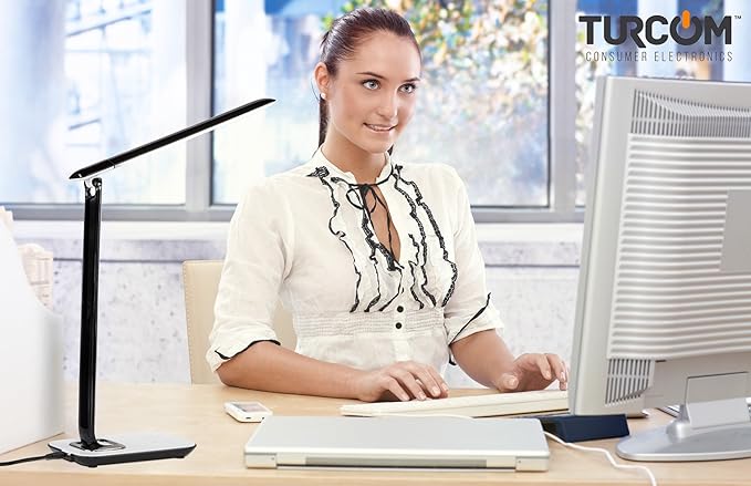 Turcom LED Desk Lamp With USB Charging Port Dimmable Touch Controls w/Color